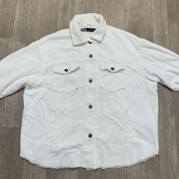 Womens Zara Corduroy Oversized Frayed Hem Button Down Shirt Jacket‎ Shacket - Picture 4 of 6